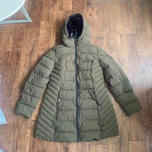 Army green quilted long puffer jacket by Nautica!